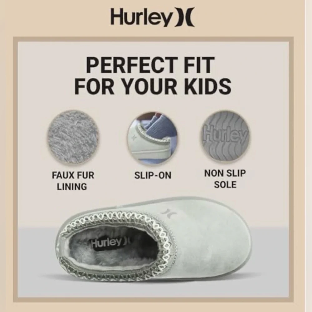 (S4)Hurley-Modi Kids' Indoor/Outdoor Slippers,Durable Clogs with Fur Fleece,Sz 5
